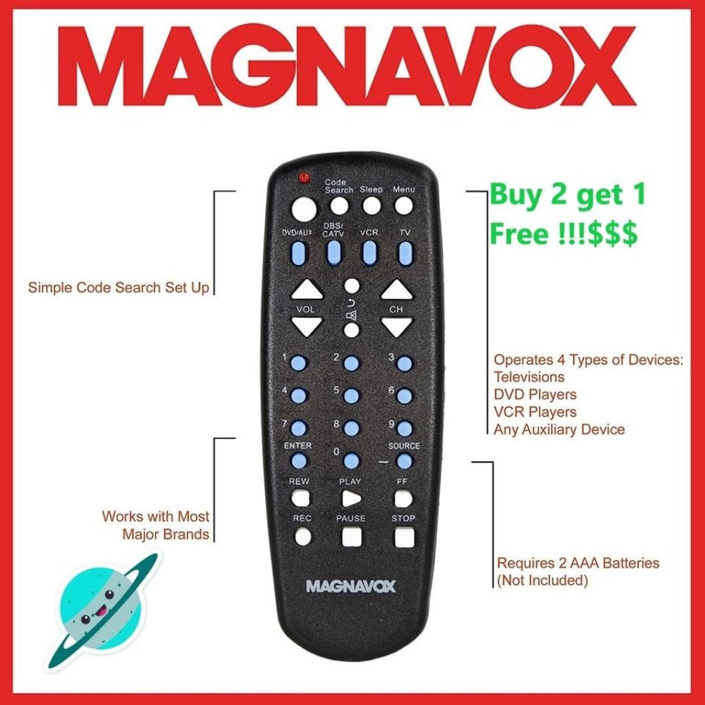 Magnavox MC345 4 in 1 Universal Remote Control Control 4 Devices 1 Remote TV, DV